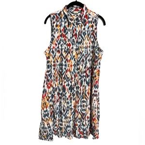 Faded Glory Dress Button Down Shirt Dress Pockets Multicolor Ikat Sz L